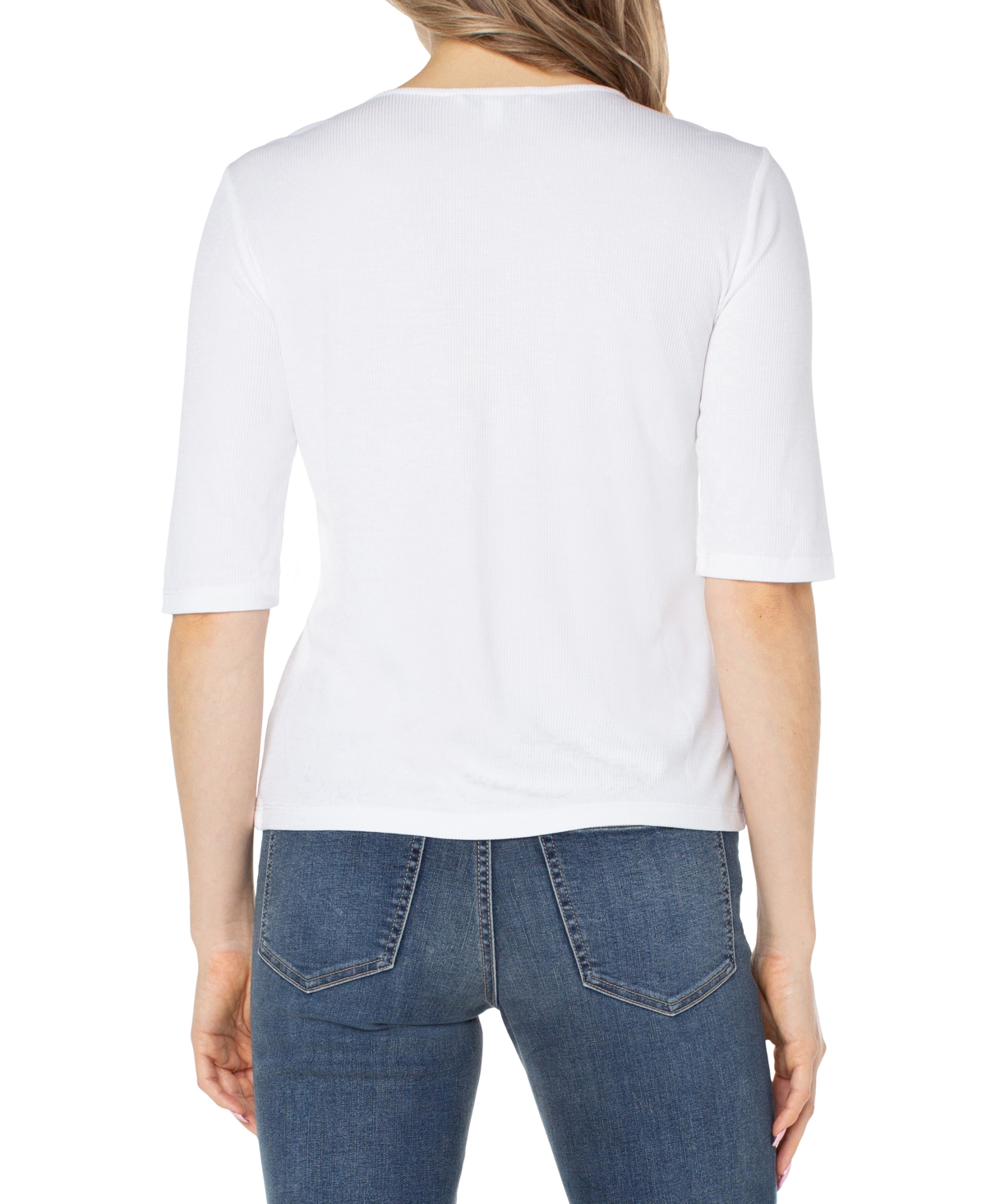 Liverpool Los Angeles Women's V-Neck Elbow-Sleeve Knit Top