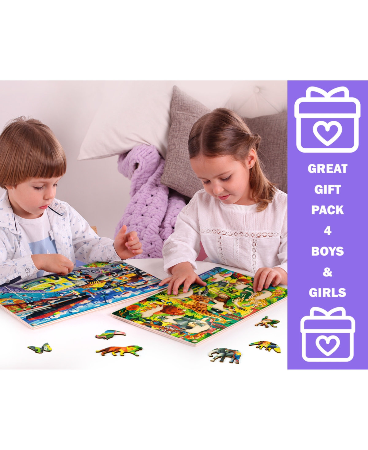 Quokka 4 x 60 Piece Wooden Puzzles for Kids Ages 4-6 – Cars Ships and Animals - Cars ships and animals