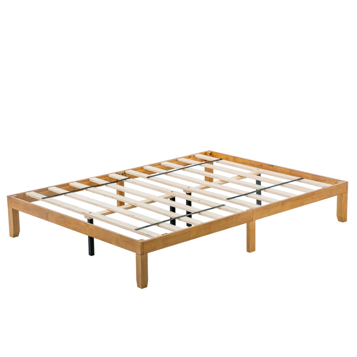 Streamdale Furniture Queen Platform Bed Frame with Strong Slat Support - Brown+white