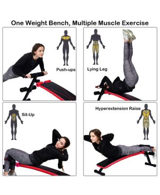 Folding Weight Bench Adjustable Sit-up Board Workout Slant Bench-Red