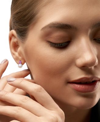 Cultured Freshwater Pearl (8-1/2mm) and Birthstone Stud Earrings in 18k Gold-Plated Sterling Silver, 18k Rose Gold-Plated Sterling Silver or Sterling Silver