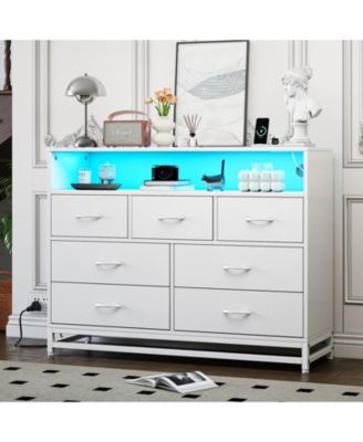 Modern 7-Drawer Dresser with Charging Station, LED Lights, and Large Storage for Bedroom or Hallway