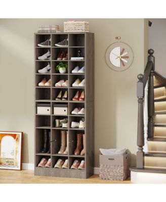 10-Tier Shoe Storage Cabinet, Gray Wooden Shoe Rack with 30 Cubbies, Freestanding Tall Entryway Shoe Organizer