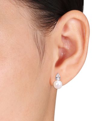 Cultured Freshwater Pearl & Birthstone Stud Earrings in 18k Gold-Plated Sterling Silver, 18k Rose Gold-Plated Sterling Silver or Sterling Silver