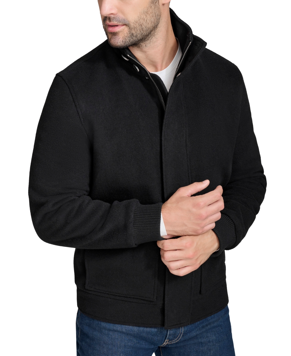 Men's Stand-Collar Long-Sleeve Bomber Jacket - Black