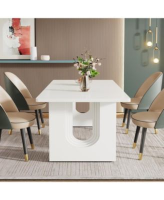 71" inch Wood Pedestal Base, Rectangular Long Modern Dining Table