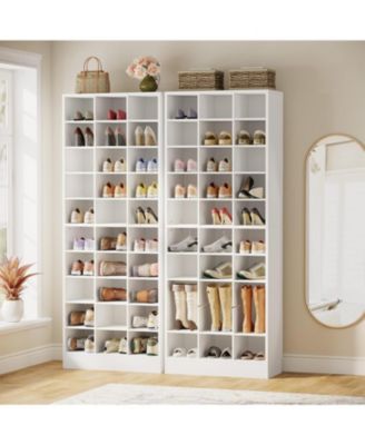 10-Tier Shoe Storage Cabinet, Gray Wooden Shoe Rack with 30 Cubbies, Freestanding Tall Entryway Shoe Organizer