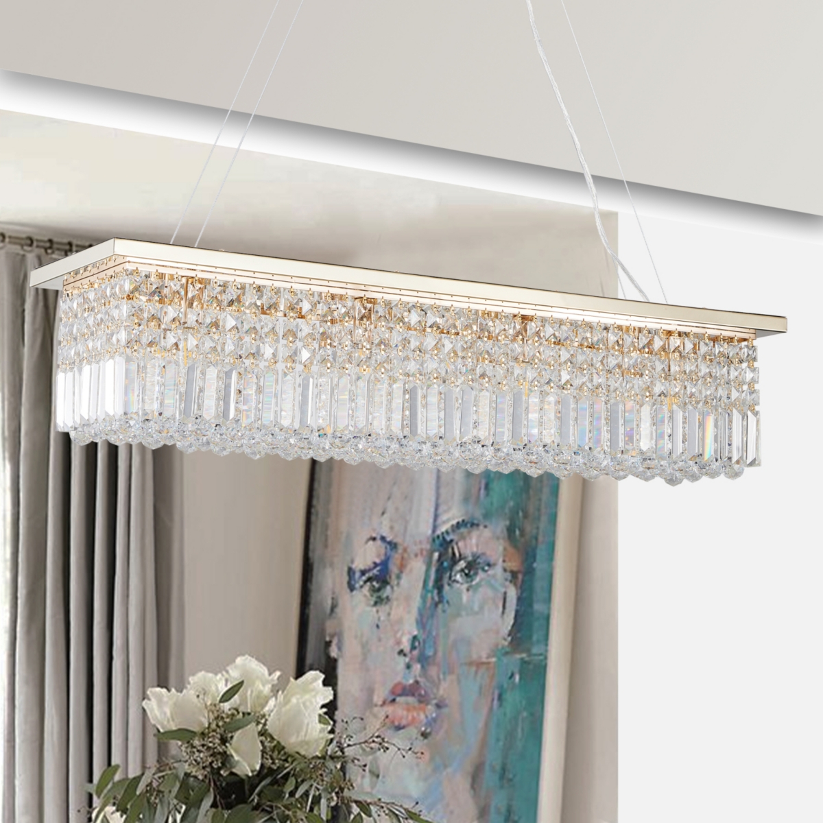 Streamdale Furniture ModernRectangle Raindrop Chandelier for Dining Room & Kitchen - Gold