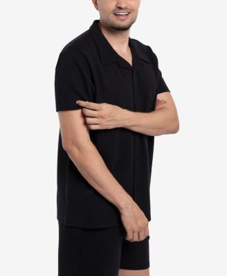 Men's Camp Collar Short Sleeve Textured Button-Up Shirt