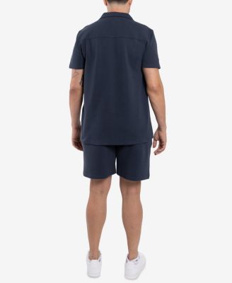 Men's Camp Collar Short Sleeve Textured Button-Up Shirt