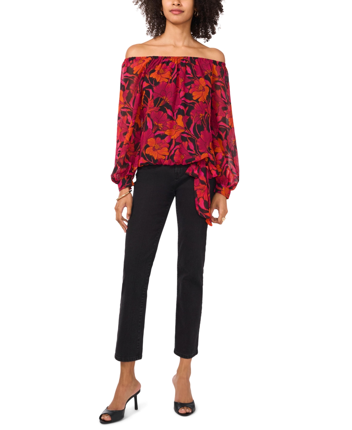 Vince Camuto Women's Printed Off-The-Shoulder Side-Tie Top