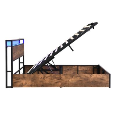 Lift-up Storage Bed Frame with Headboard and Charger