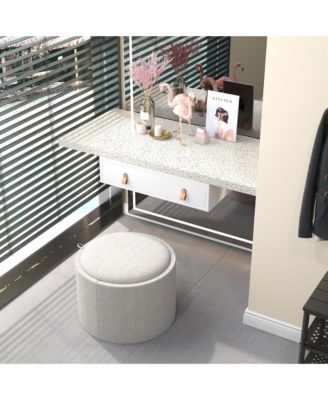 Round Storage Ottoman Coffee Table with Flip Top Tray, Gray