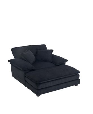 56.3" Corduroy Sofa with Toss Pillows and Ottoman