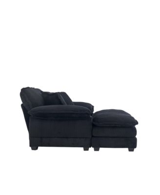 56.3" Corduroy Sofa with Toss Pillows and Ottoman