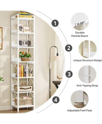 78.7" Extra Tall Narrow Bookshelf, 7-Tier Skinny Bookcase for Small Spaces, Freestanding Corner Storage Organizer for Home Office