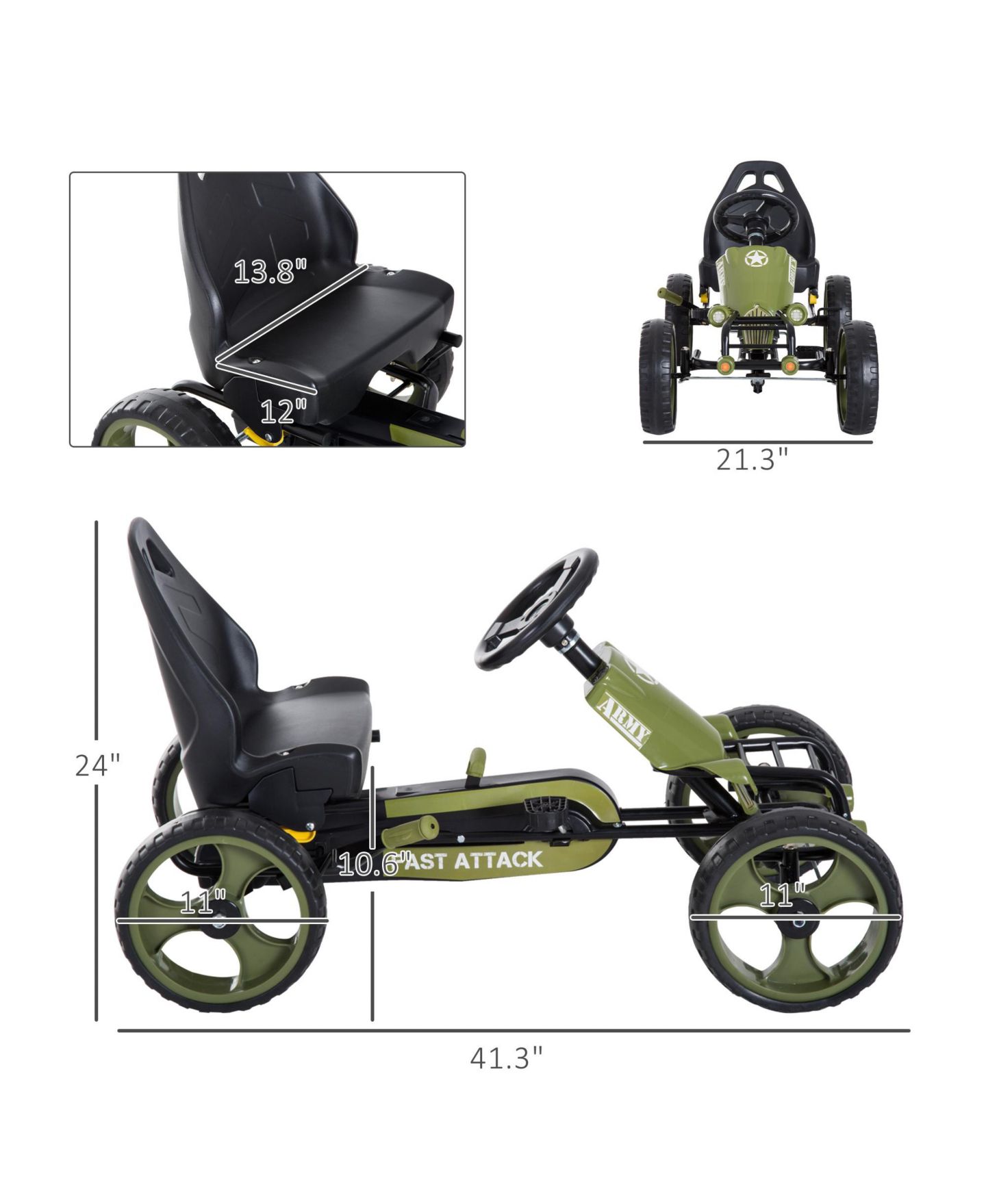 Детская игрушка Aosom Adjustable-Seat Go-Kart, 77 lbs. Capacity, Ages 3-6 — фото 2