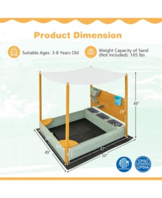 Kids Sandbox with Sand Wall w/ Removable Canopy for Kids 3-8 Years Old