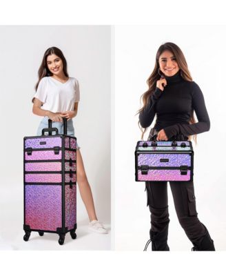 Mermaid Pink 4in1 Rolling Makeup Train Case Cosmetic Organizer Wheel