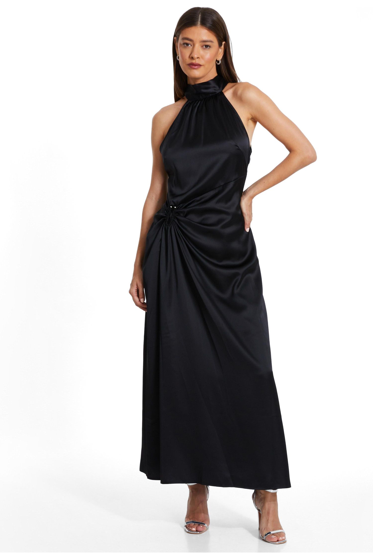 Women's Satin Halter Neck Sleeveless Midi Dress