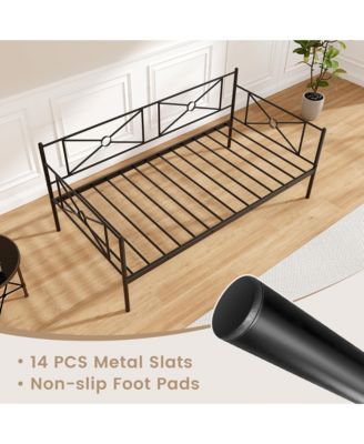 Metal Daybed Frame Twin Size Mattress Foundation w/ Metal Slat Support Black