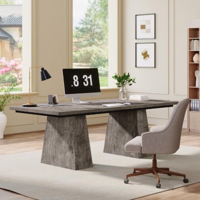 63-Inch Executive Desk, Large Office Computer Desk with Double Pedestal, Modern Simple Workstations Writing Table