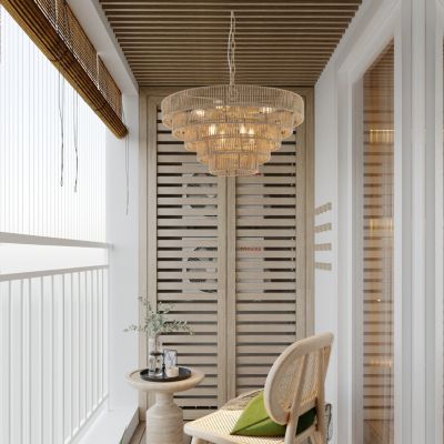 Streamdale Woven Bohemian Rattan Pendant Light with 5-Tier Chandelier