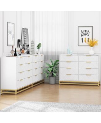 SLifet 8 Drawer Dresser with Metal Handles,Modern Wood Chest of Drawers,Sturdy Frame Bedroom Furniture with Deep Drawers,Anti-Tipping Device, for Closet Hallway,Office, Living Room White_17.75"D x 47.24"W x 36.22"H