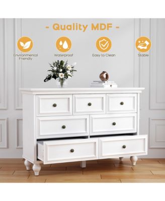 French Vintage Dresser for Bedroom with 7 Drawers, Vintage Design Wood Drawer Dresser Chest of Drawers for Closet, Living Room, Hallway, Nursery, Kids Bedroom, White_15.7 x 53.9 x 35.8 inches