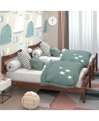 Twin Size Platform Bed Frame Foundation w/Headboard &Wood Slat Support Walnut