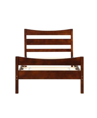 Twin Size Platform Bed Frame Foundation w/Headboard &Wood Slat Support Walnut