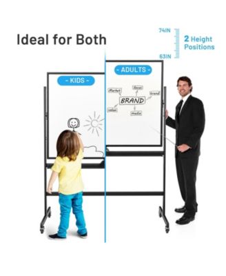 48 x 36 Inch Mobile Magnetic Double-Sided Reversible Whiteboard Height Adjust