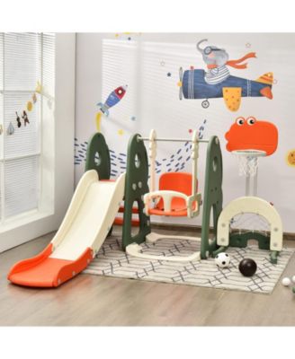 6 in 1 Toddler Slide and Swing Set with Ball Games