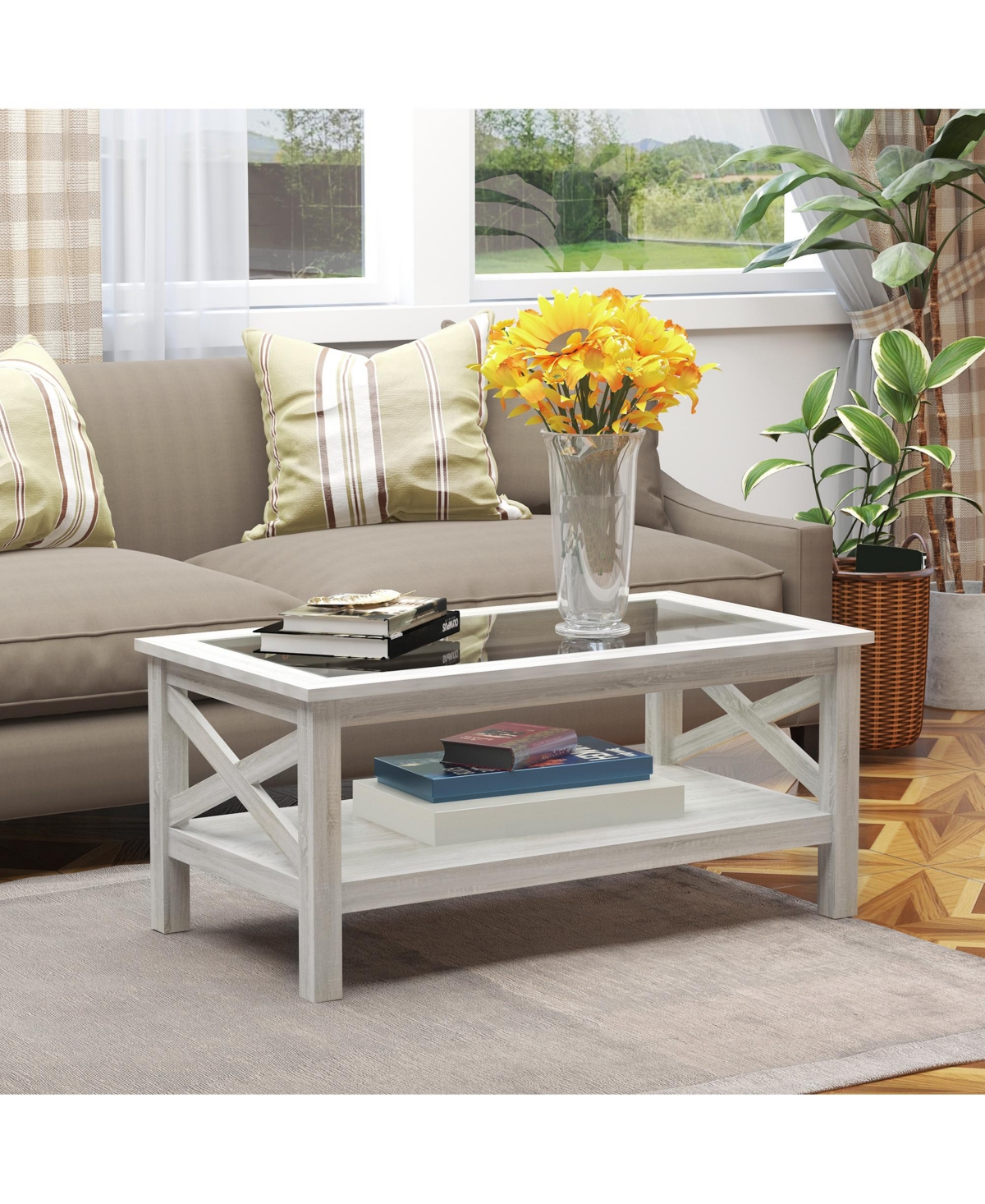 Homcom Coffee Table with Wood Frame for Living Room