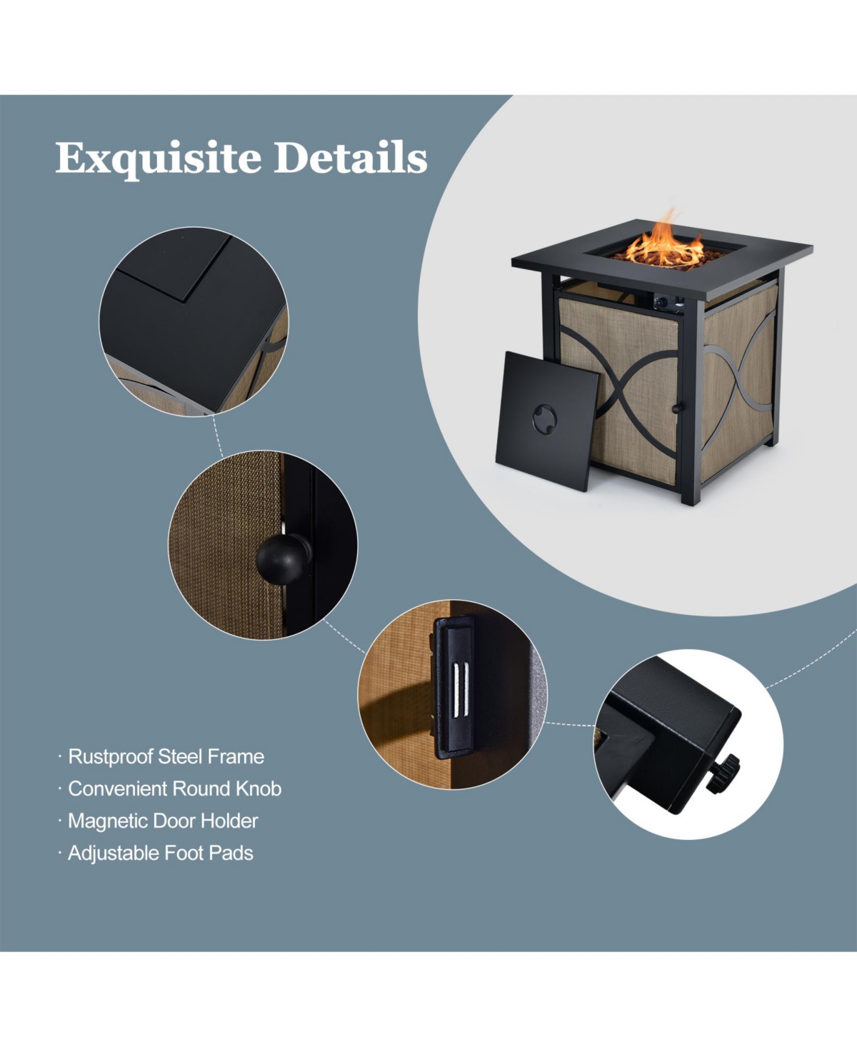 Sugift 40000 Btu Propane Fire Pit Table with Lid and Fire Glass
