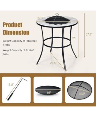 23.5 Inches Round Fire Pit Table with Mesh Cover and Fire Poker