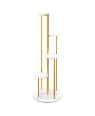 Indoor Metal Plant Stand Corner Plant Shelf for Potted Plant with Golden Metal Frame-White