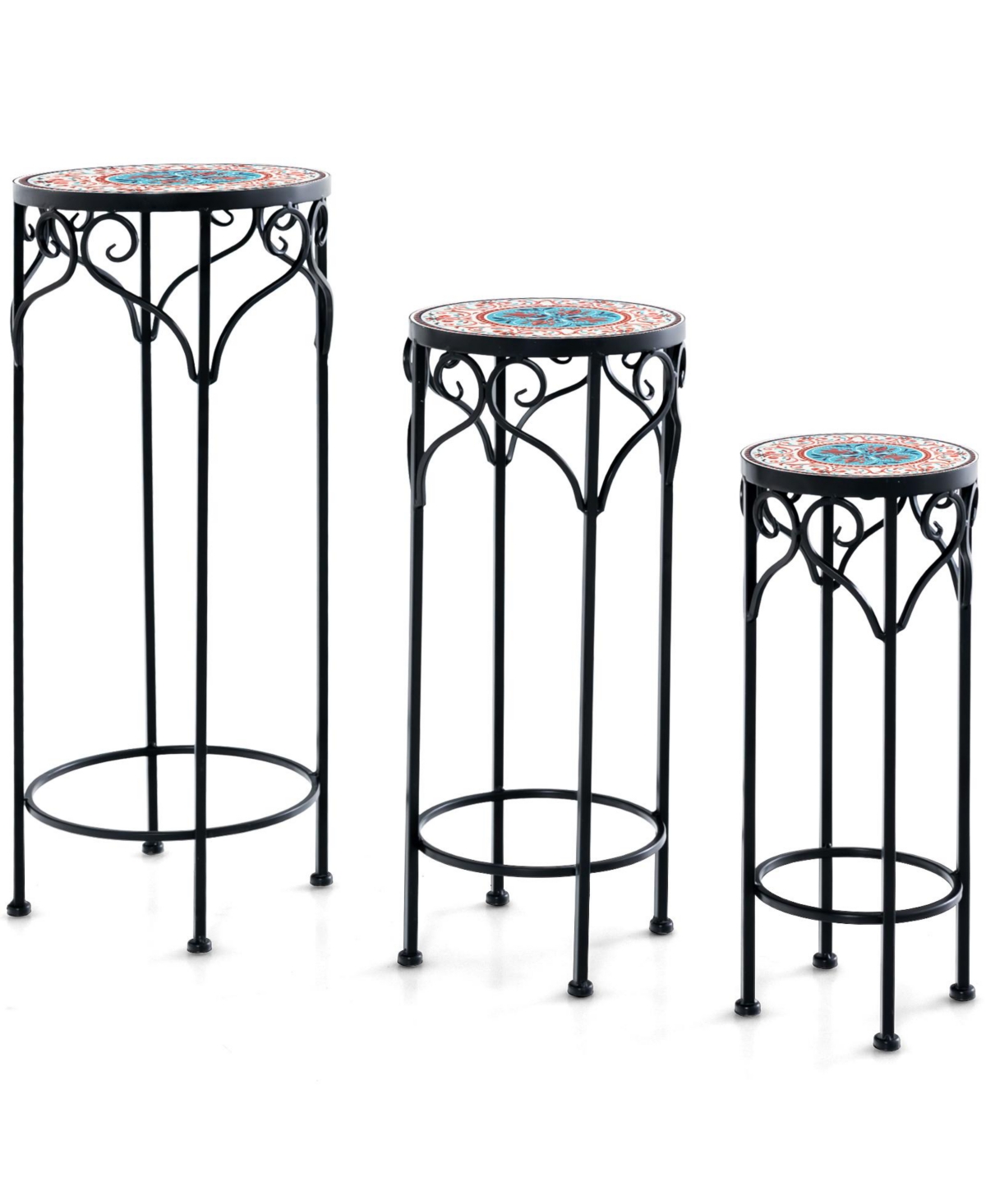 Decorative Flower Display Holder with Ceramic Top for Patio - Black