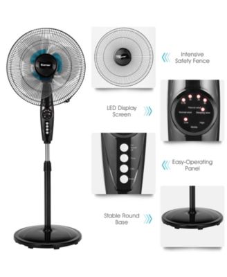 16 Inches Adjustable Height Fan with Quiet Oscillating Stand for Home and Office
