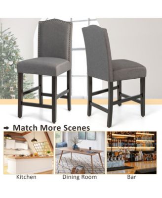 25 Inch Set of 2 Upholstered Counter Height Bar Stools with Rubber Wood Legs