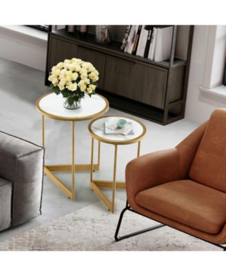 Round Nesting Table Set of 2 with Marble-like Tabletop