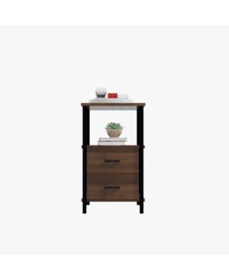 3-Tier Retro Nightstand with 2 Removable Fabric Drawers and Open Shelf-Walnut