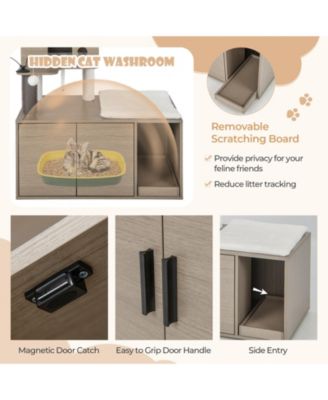 2-in-1 Modern Cat Tower with Litter Box Enclosure for Indoor Cars-Gray