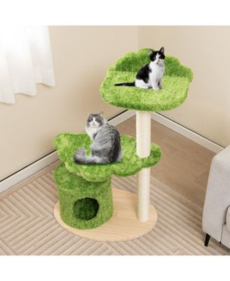 38 Inch Cute Cat Tree for Indoor Cats with Fully Wrapped Sisal Scratching Posts-Green