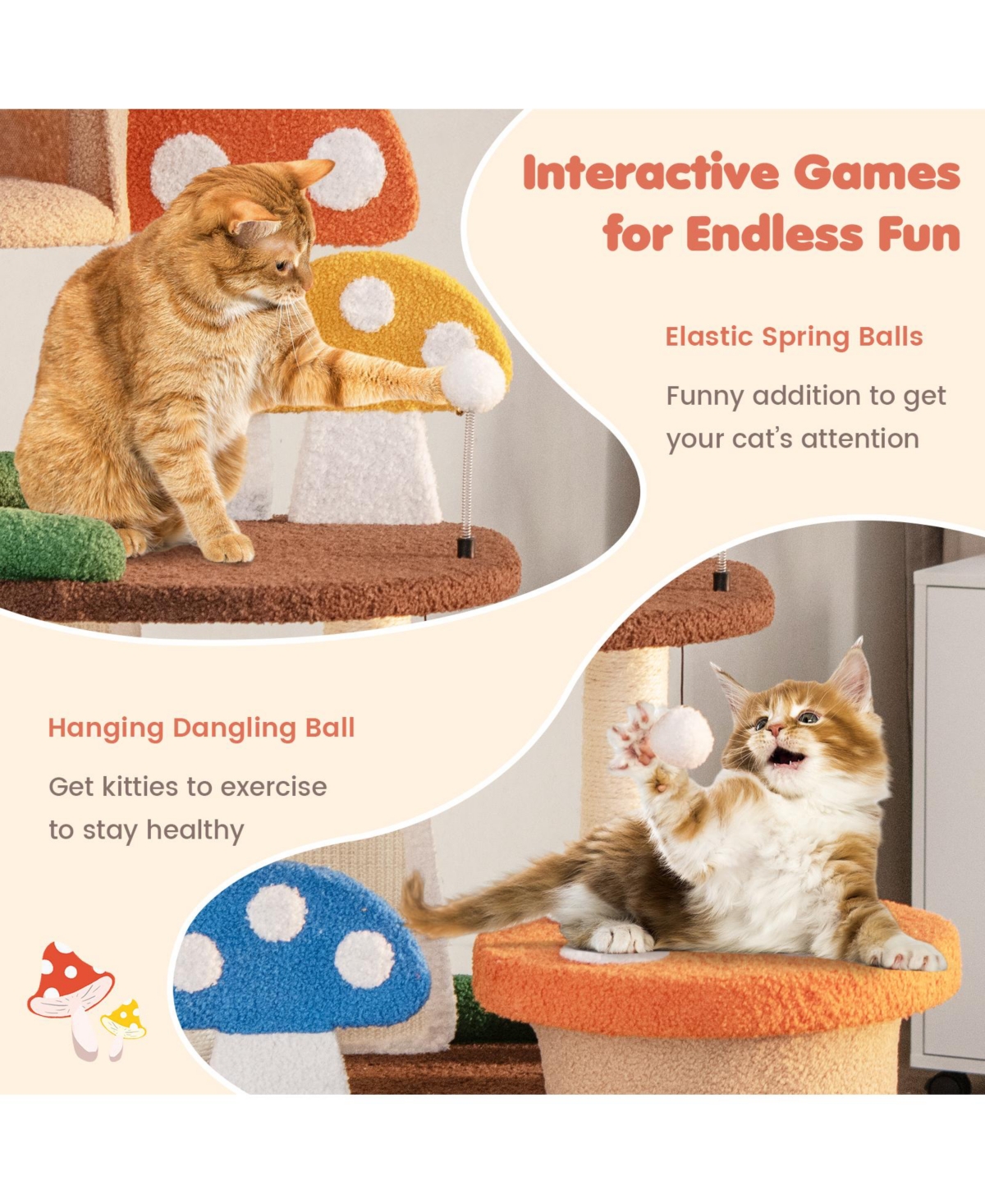 Sugift 4-In-1 Cat Tree with 2 Condos and Platforms for Indoors-Multicolor