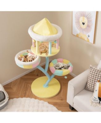 Multi-Layer Cat Tree with 2 Removable Perches Scratching Posts-Color
