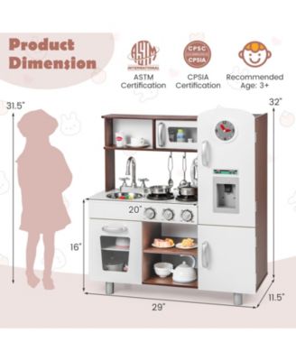 Kids Kitchen Playset with Realistic Sounds and Lights-Brown & White
