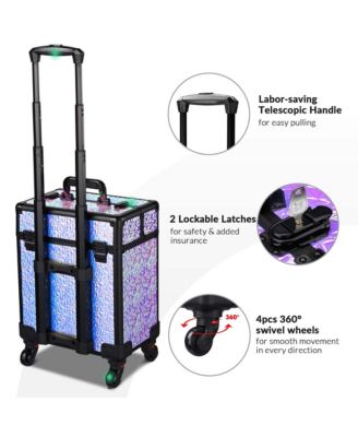 Rolling Makeup Train Case Cosmetic Trolley Organizer Mermaid Purple