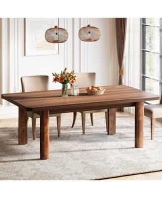 Wood Dining Table for 4-6 People, 63-Inch Farmhouse Kitchen Table with Solid Wood Legs, Rectangular Dinner Table