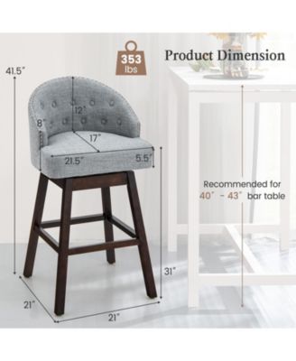 Set of 2 Swivel Bar Stools with Rubber Wood Legs and Padded Back